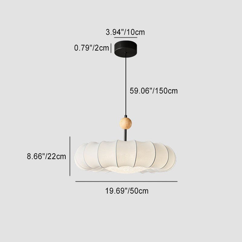 Traditional Vintage Circular Silk Shade Iron Solid Wooden Base 3-Light Pendant Light For Bedroom