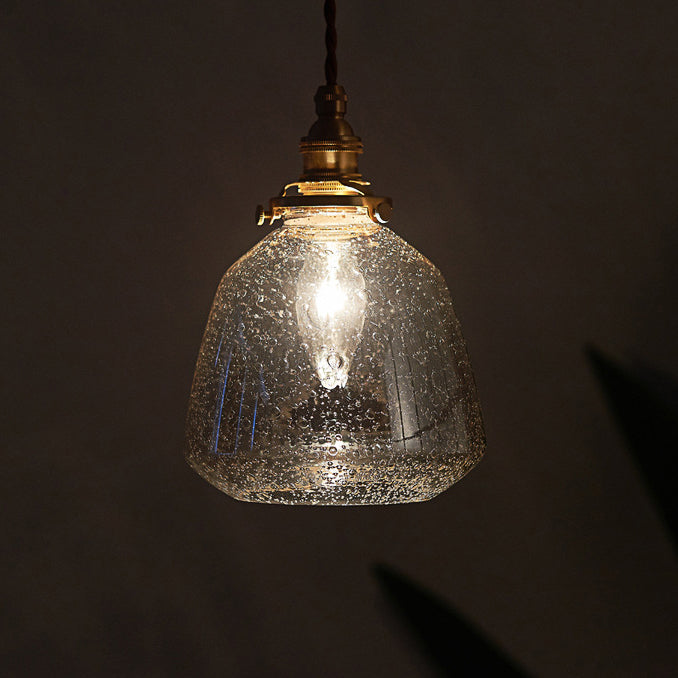 Traditional Vintage Round Cup Shape Bubble Glass Shade Brass 1-Light Pendant Light For Living Room
