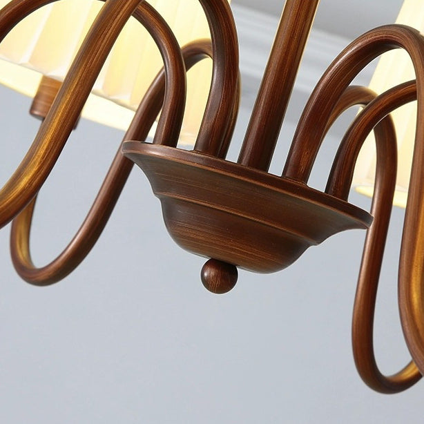 Traditional Rustic Branch Curved Rod Candelabra Cylinder Fabric Shade Iron Frame 3/6/8/10 Light Chandelier For Living Room