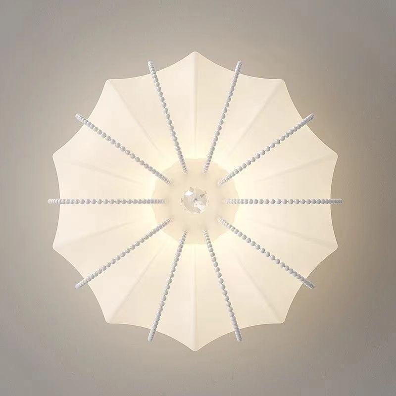 Modern Minimalist Round Cloud Shape Faux Pearl Chain Iron PE Shade LED Flush Mount Ceiling Light For Bedroom