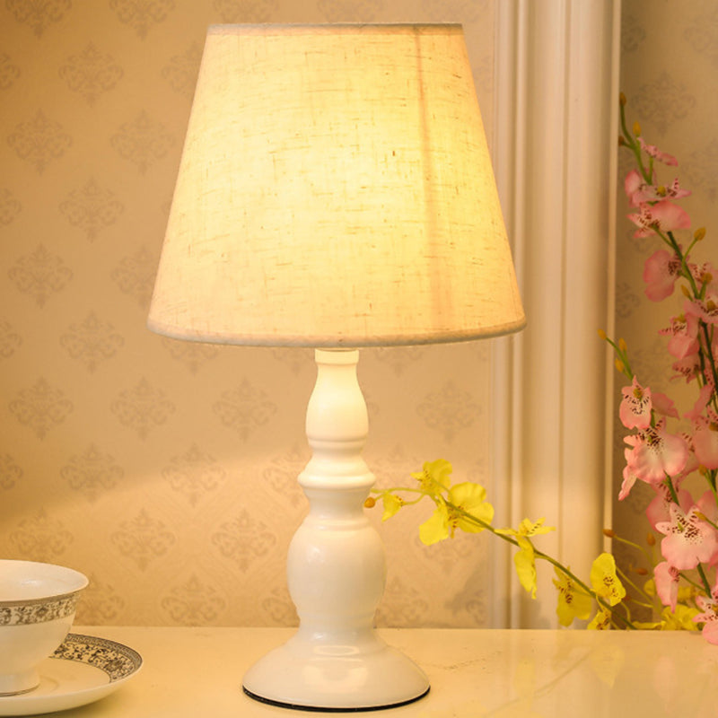 Modern Minimalist Round Cone Iron Base Fabric Shade 1-Light Table Lamp For Bedroom