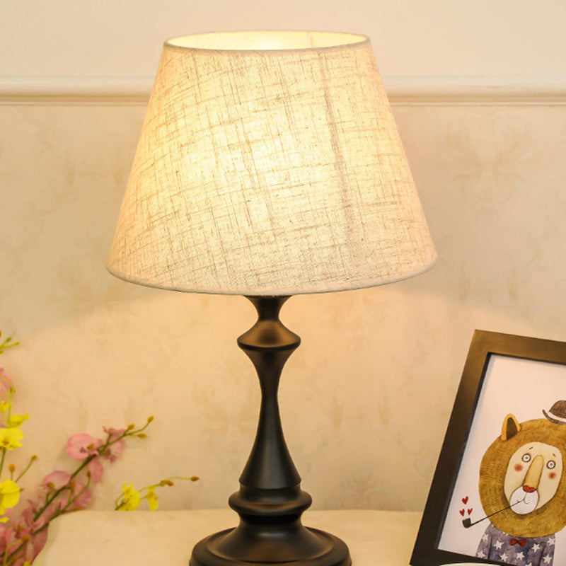 Modern Minimalist Round Cone Iron Base Fabric Shade 1-Light Table Lamp For Bedroom