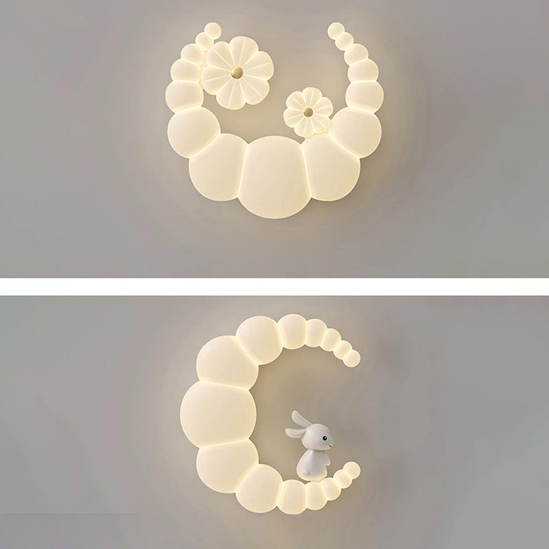 Modern Minimalist Moon Flower Rabbit Iron PE Shade LED Flush Mount Ceiling Light For Bedroom