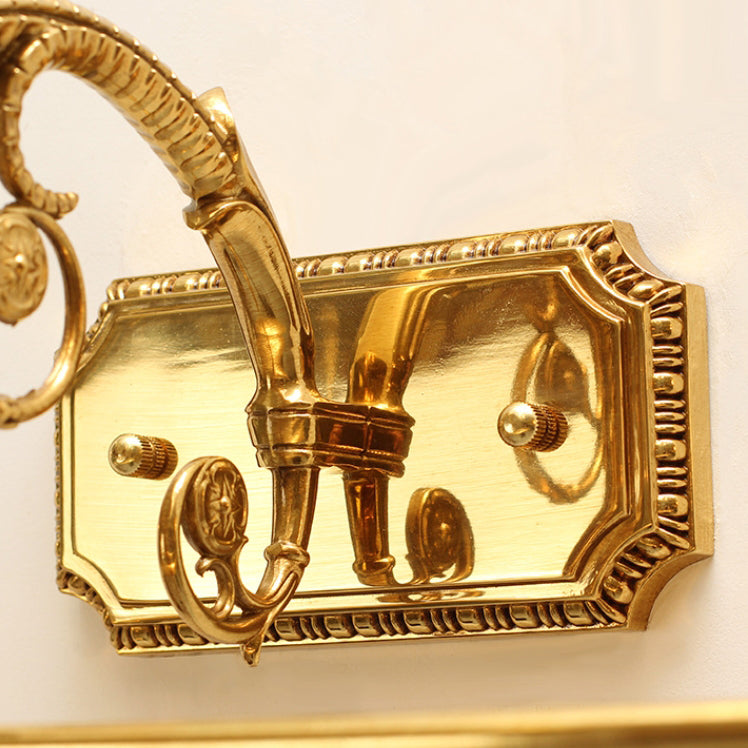 مصباح حائطي فرنسي تقليدي من النحاس بالكامل مزود بإضاءة مزدوجة ونقش أسطواني ونحت للحمام