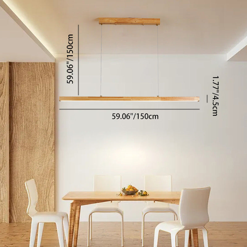 ثريا جزيرة LED مصنوعة من الخشب والألومنيوم والكمبيوتر الشخصي بتصميم مستطيل تقليدي ياباني لغرفة الطعام