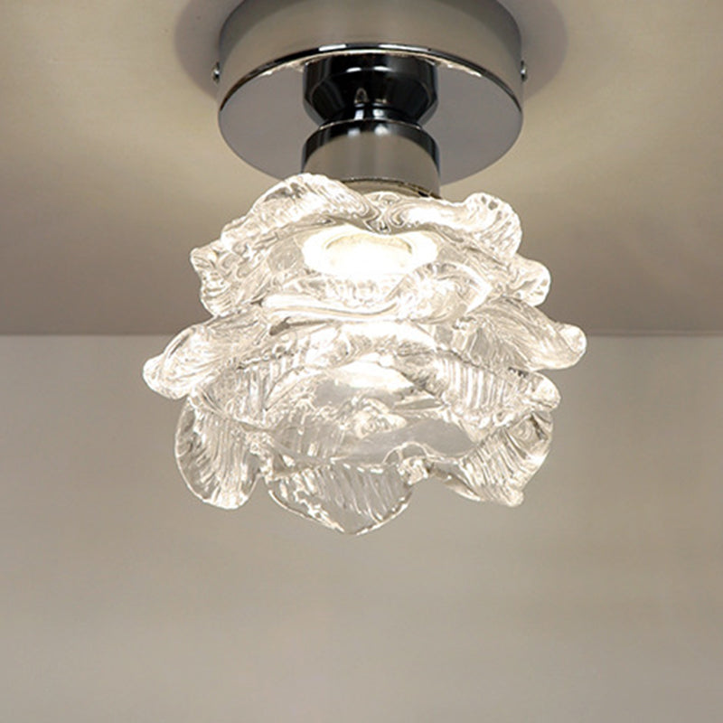 Modern Minimalist Rose Iron Glass Shade 1-Light Semi-Flush Mount Ceiling Light For Living Room