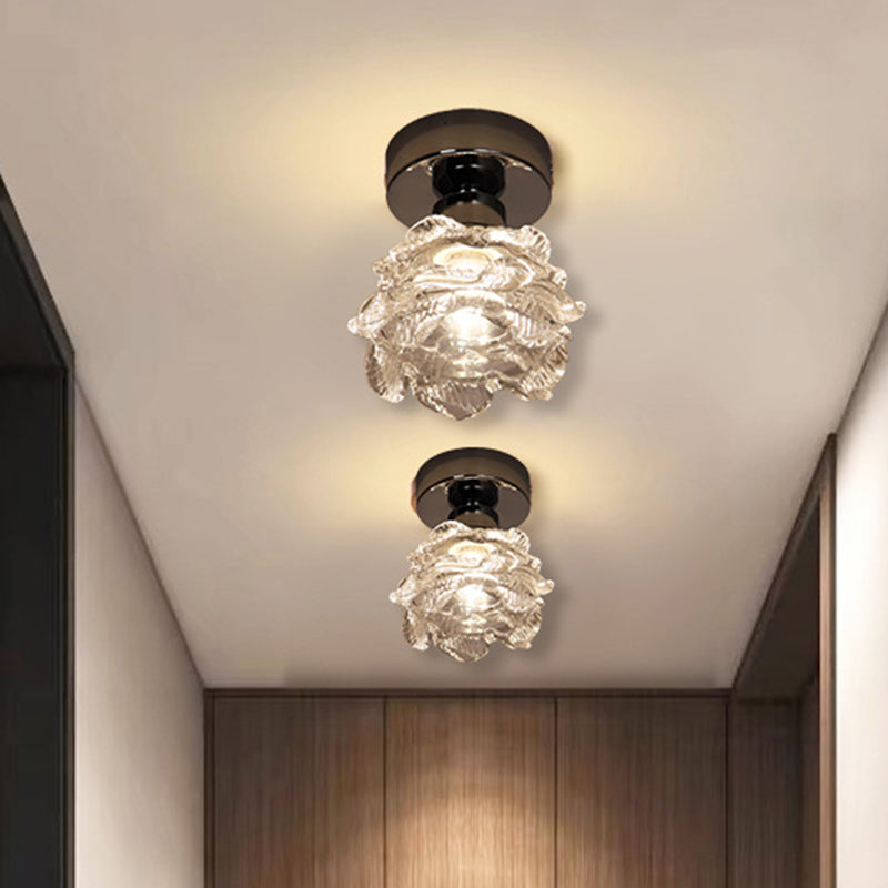 Modern Minimalist Rose Iron Glass Shade 1-Light Semi-Flush Mount Ceiling Light For Living Room