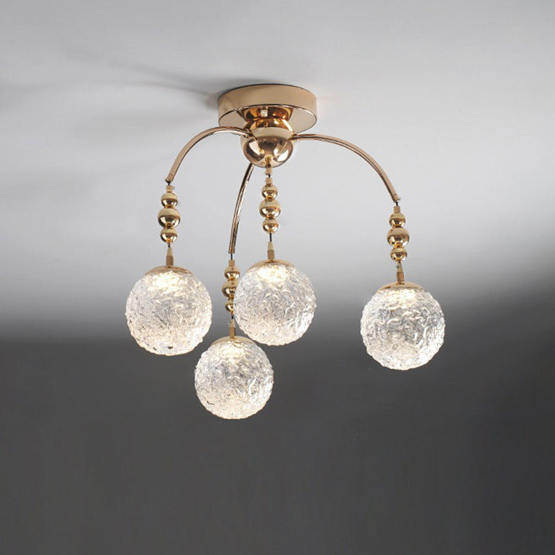 Contemporary Nordic Branch Curved Pole Orb Hardware Glass 4/7 Light Semi-Flush Mount Ceiling Light For Living Room