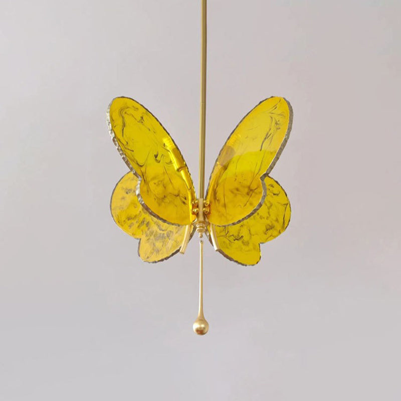 Contemporary Creative Butterfly Resin Hardware Glass 2-Light Chandelier For Living Room