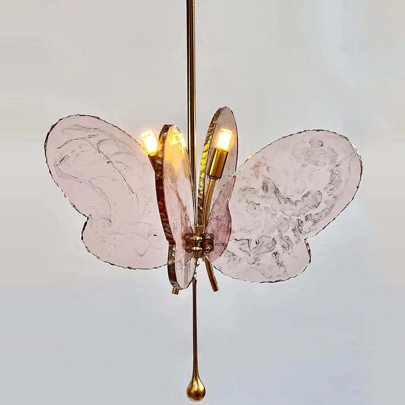 Contemporary Creative Butterfly Resin Hardware Glass 2-Light Chandelier For Living Room