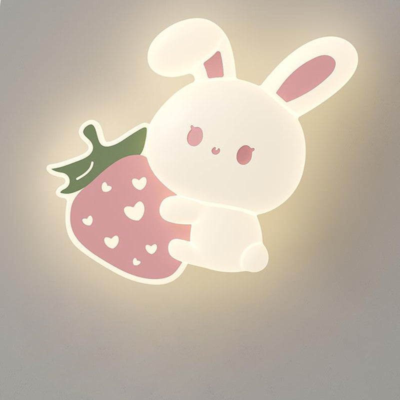 Contemporary Creative Kids Strawberry Bunny Iron PE LED Flush Mount Ceiling Light For Bedroom