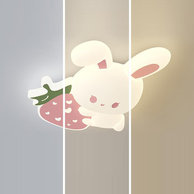 Contemporary Creative Kids Strawberry Bunny Iron PE LED Flush Mount Ceiling Light For Bedroom