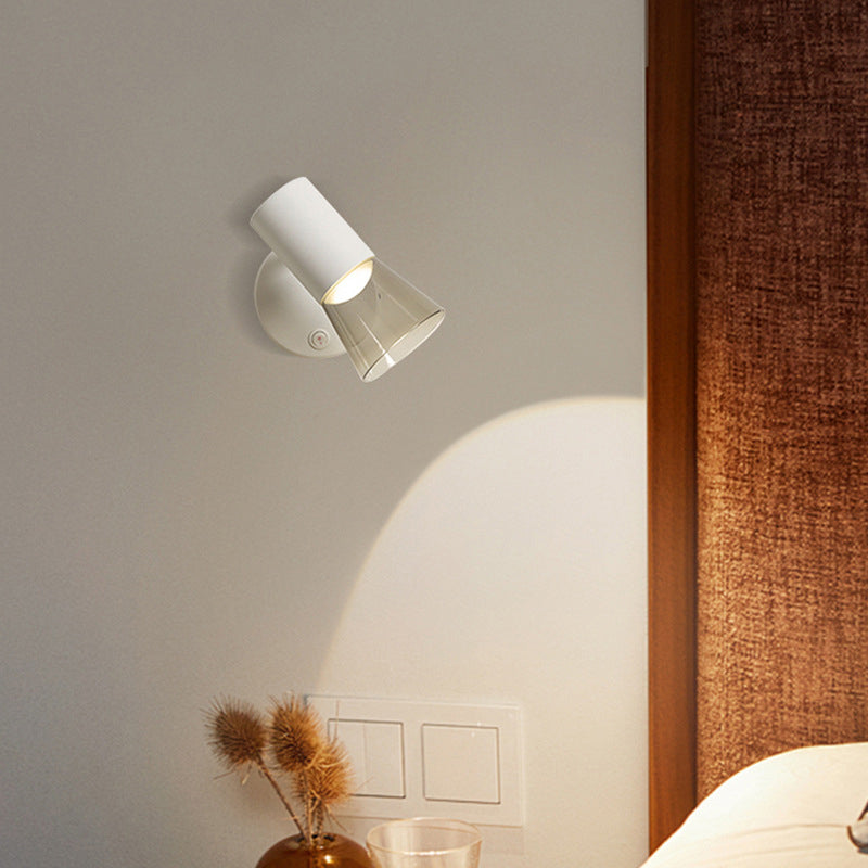 Modern Minimalist Round Cone Horn Shape Aluminum Acrylic 1-Light Wall Sconce Lamp For Bedroom