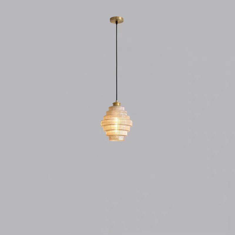 Contemporary Nordic Round Striped Glass 1-Light Pendant Light For Living Room