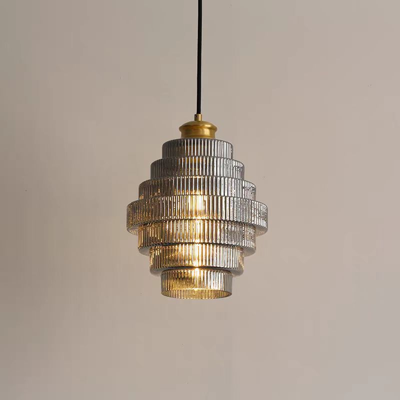 Contemporary Nordic Round Striped Glass 1-Light Pendant Light For Living Room