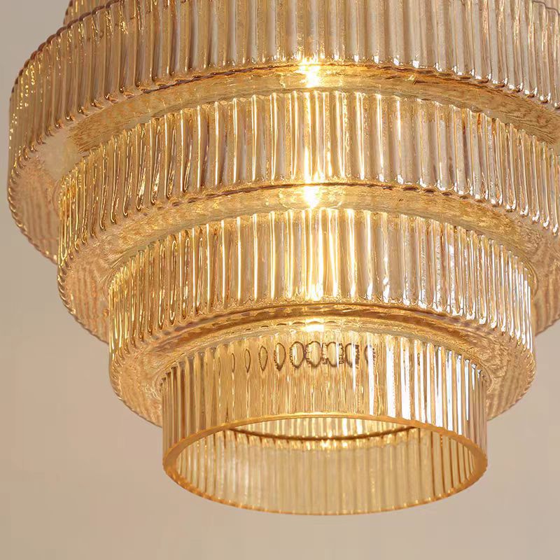 Contemporary Nordic Round Striped Glass 1-Light Pendant Light For Living Room