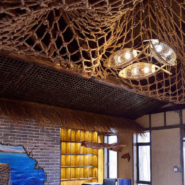 Traditional Chinese Fish Shape Solid Wood Bamboo 1-Light Island Light Chandelier For Dining Room