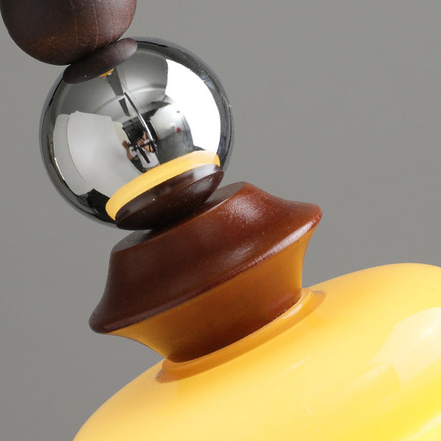 Contemporary Retro Round Disc Orb Solid Wood Glass 1-Light Pendant Light For Living Room