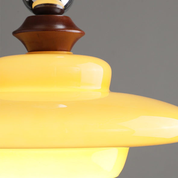 Contemporary Retro Round Disc Orb Solid Wood Glass 1-Light Pendant Light For Living Room