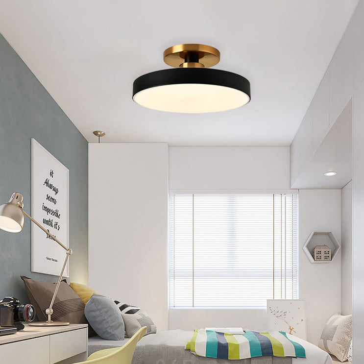 Modern Minimalist Round Iron Frame Acrylic Shade LED Semi-Flush Mount Ceiling Light For Bedroom