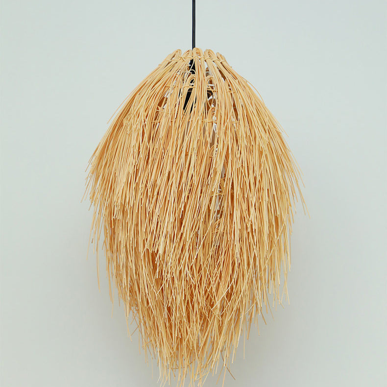 Traditional Chinese Hairball Shape Bamboo Woven 1-Light Pendant Light For Dining Room