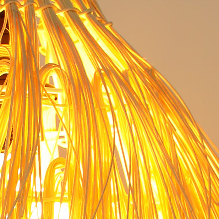 Traditional Chinese Hairball Shape Bamboo Woven 1-Light Pendant Light For Dining Room
