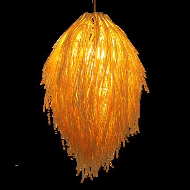 Traditional Chinese Hairball Shape Bamboo Woven 1-Light Pendant Light For Dining Room