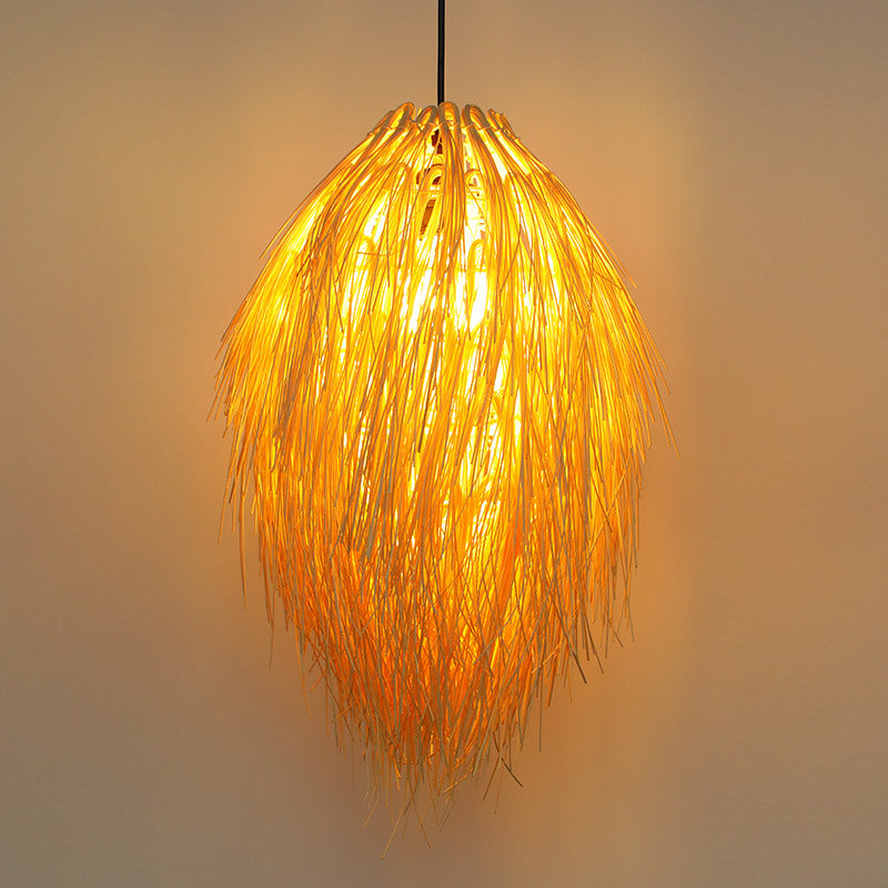 Traditional Chinese Hairball Shape Bamboo Woven 1-Light Pendant Light For Dining Room