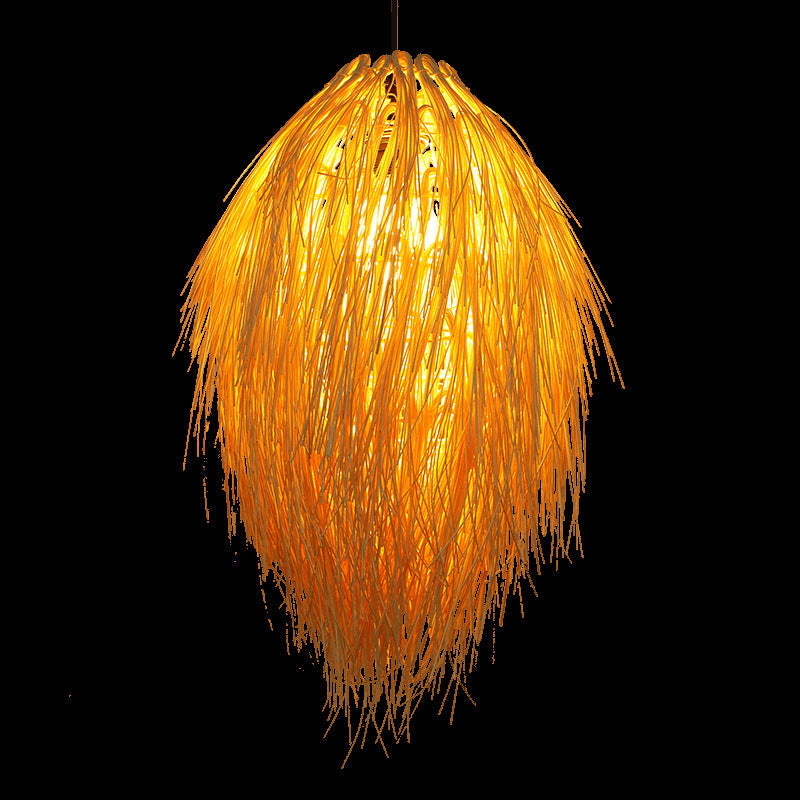 Traditional Chinese Hairball Shape Bamboo Woven 1-Light Pendant Light For Dining Room