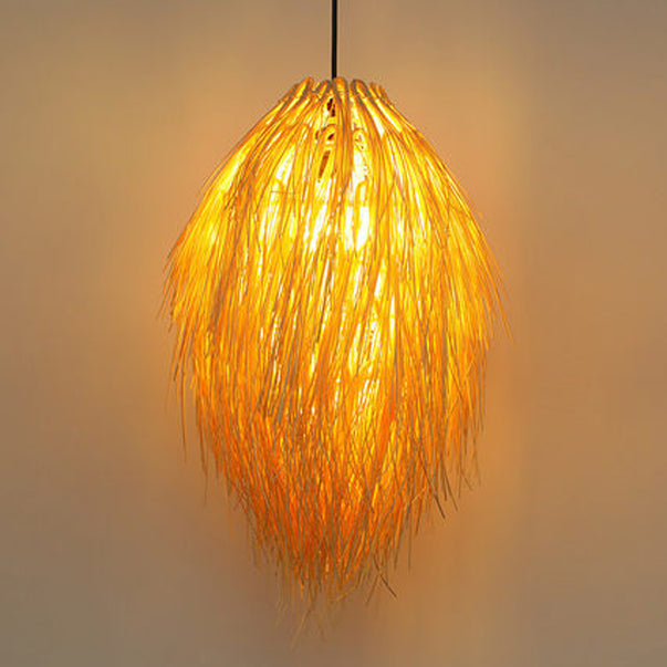 Traditional Chinese Hairball Shape Bamboo Woven 1-Light Pendant Light For Dining Room