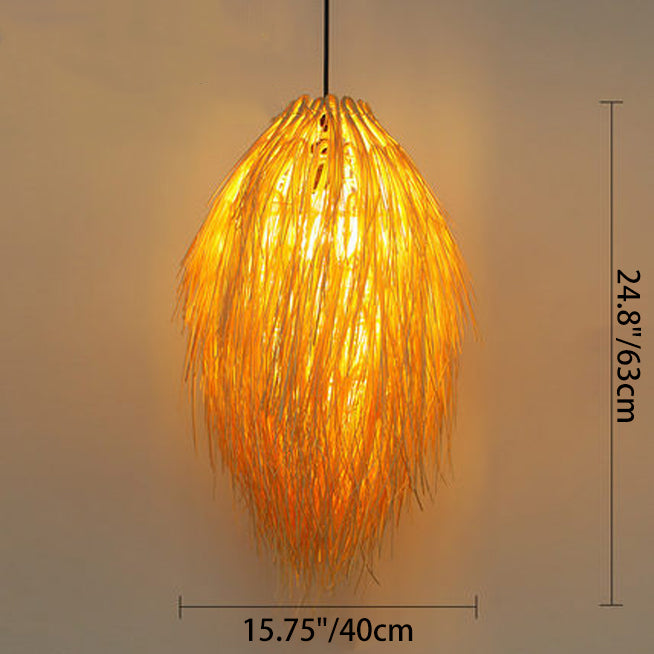 Traditional Chinese Hairball Shape Bamboo Woven 1-Light Pendant Light For Dining Room
