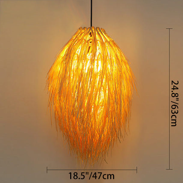 Traditional Chinese Hairball Shape Bamboo Woven 1-Light Pendant Light For Dining Room