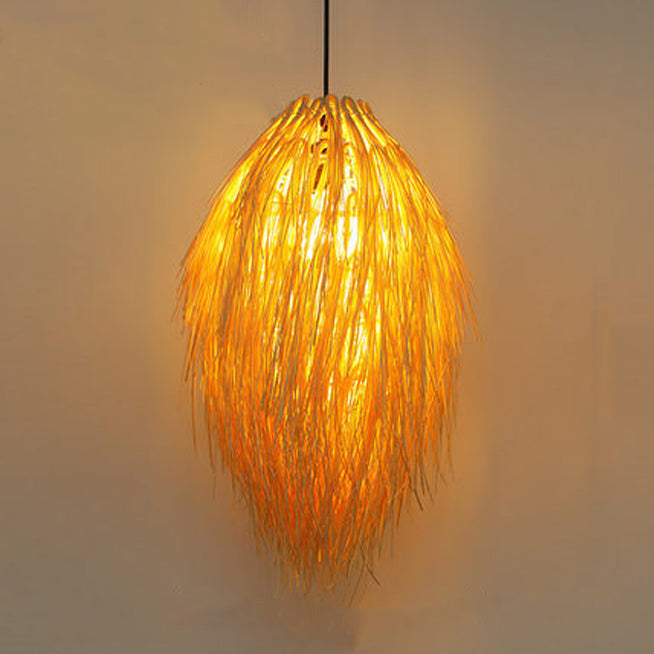 Traditional Chinese Hairball Shape Bamboo Woven 1-Light Pendant Light For Dining Room