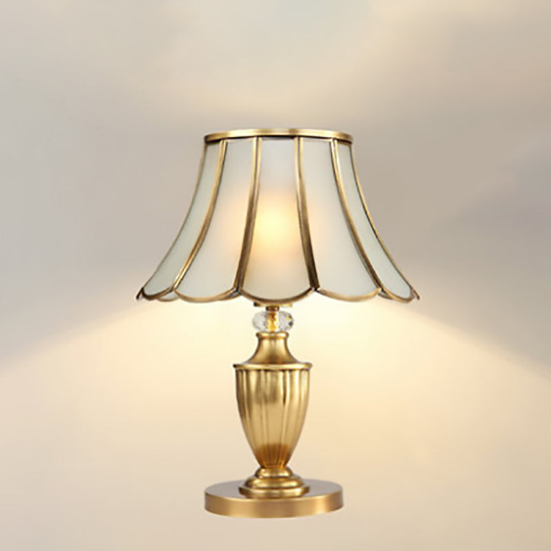 Traditional European Round Lace Copper Glass 1-Light Table Lamp For Bedroom