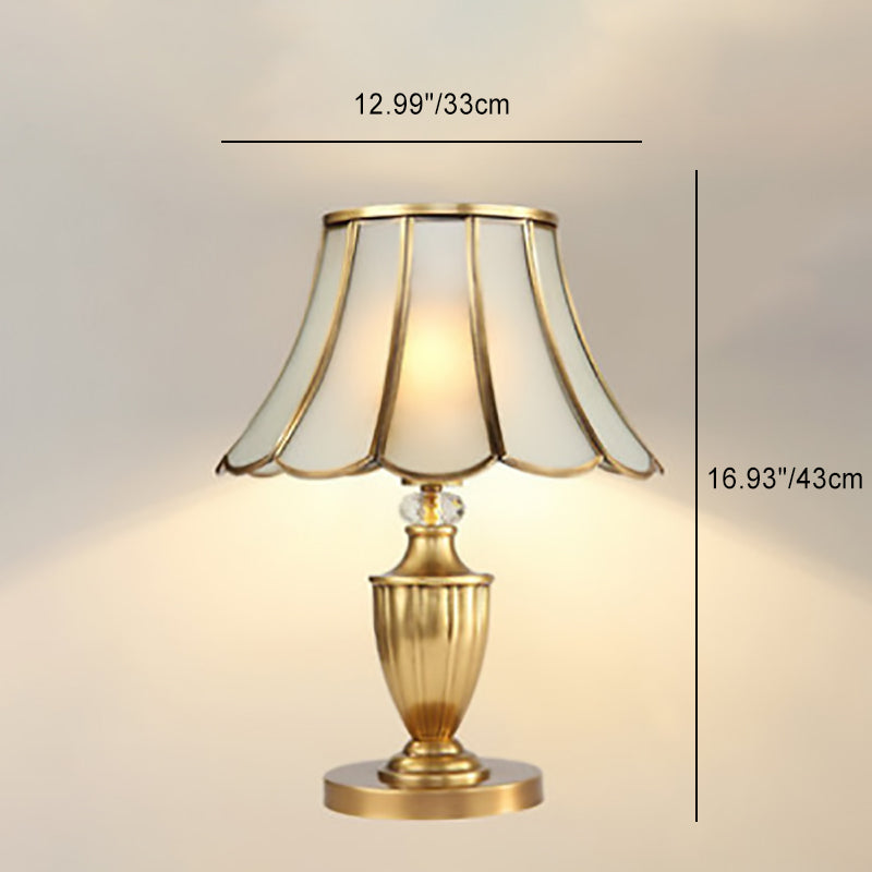 Traditional European Round Lace Copper Glass 1-Light Table Lamp For Bedroom