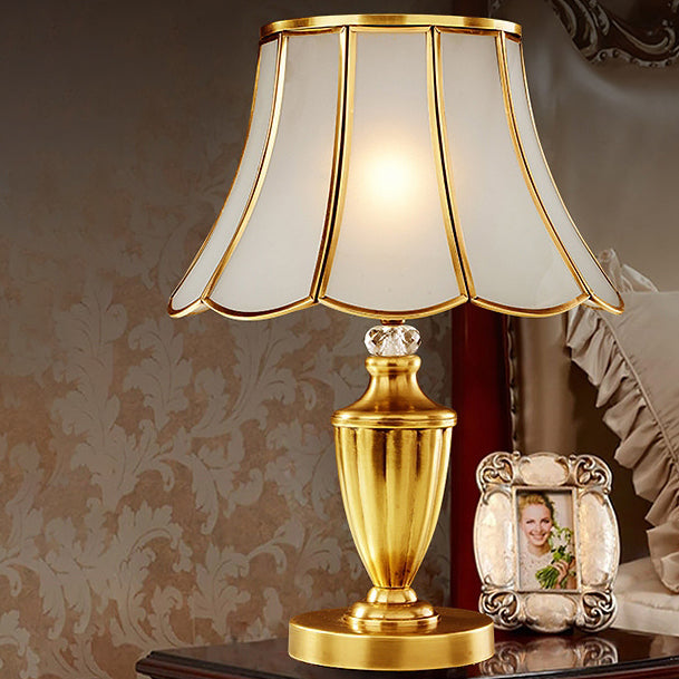 Traditional European Round Lace Copper Glass 1-Light Table Lamp For Bedroom