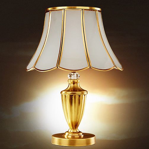 Traditional European Round Lace Copper Glass 1-Light Table Lamp For Bedroom