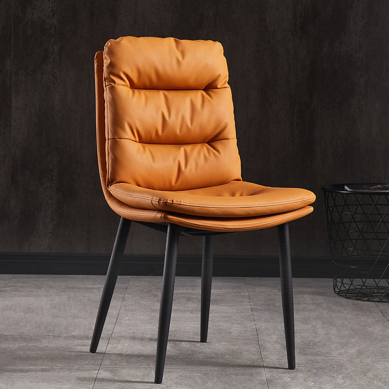 Modern Luxury Rectangular Double Upholstered Carbon Steel Frame Microfiber Leather Dining Chair Backrest For Dining Room
