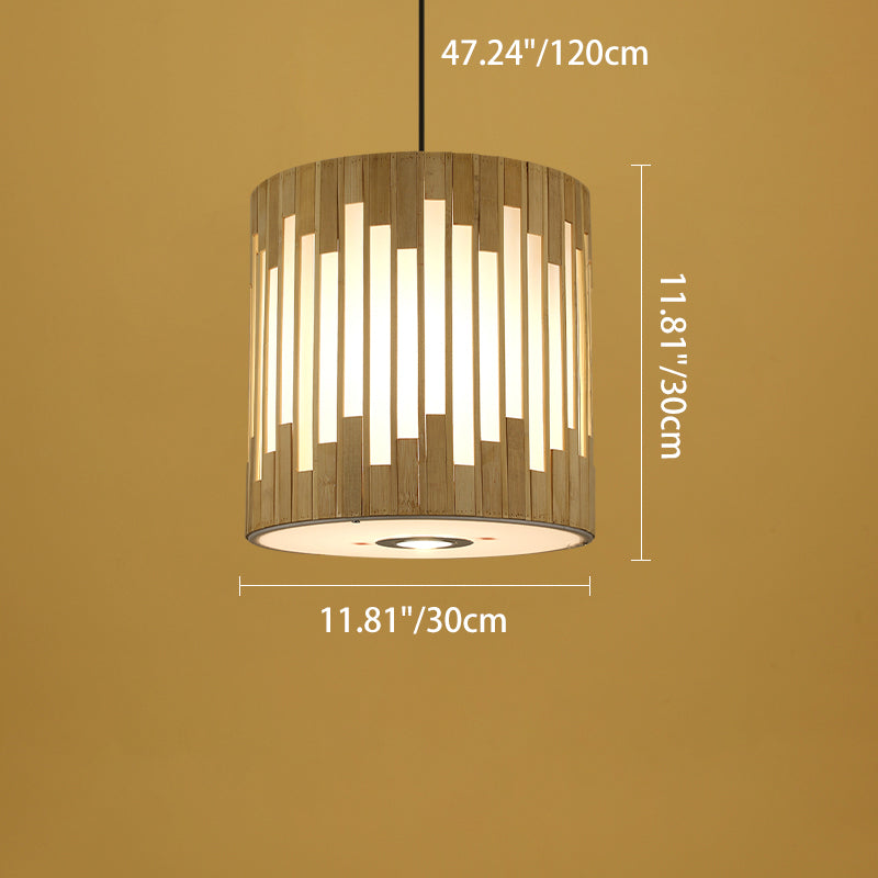 Traditional Chinese Cylinder Bamboo Woven 1-Light Pendant Light For Dining Room