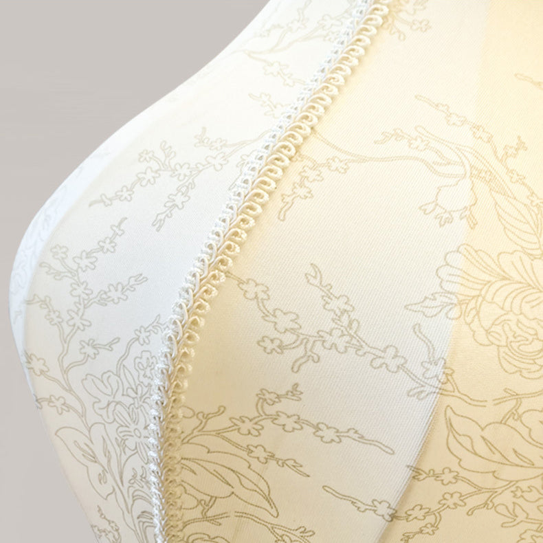 Traditional Vintage Curved Fishing Rod Hardware Frame Patterned Fabric Shade 1-Light Standing Floor Lamp For Living Room