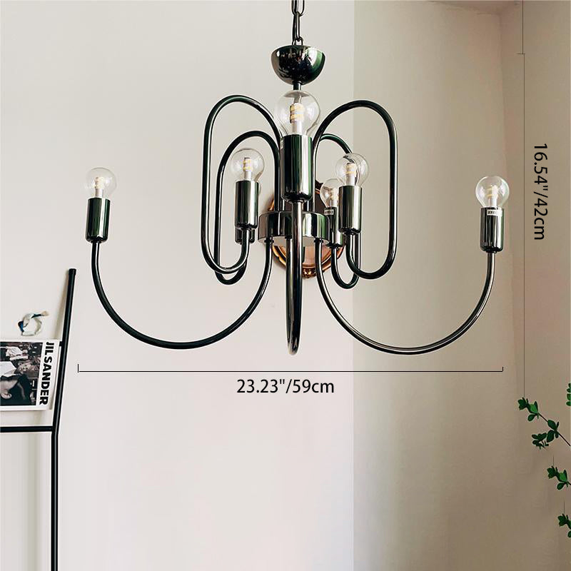 Contemporary Nordic Branch Curved Rod Carbon Steel Glass 8/12/16 Light Chandelier For Living Room