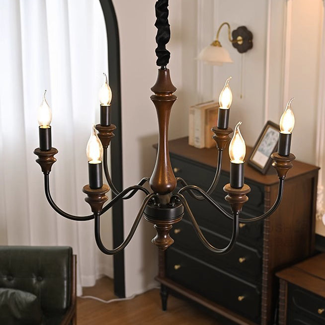 ثريا فرنسية تقليدية بقضيب منحني من الخشب الصلب وحديد 5/6/8/10 مصابيح لغرفة المعيشة