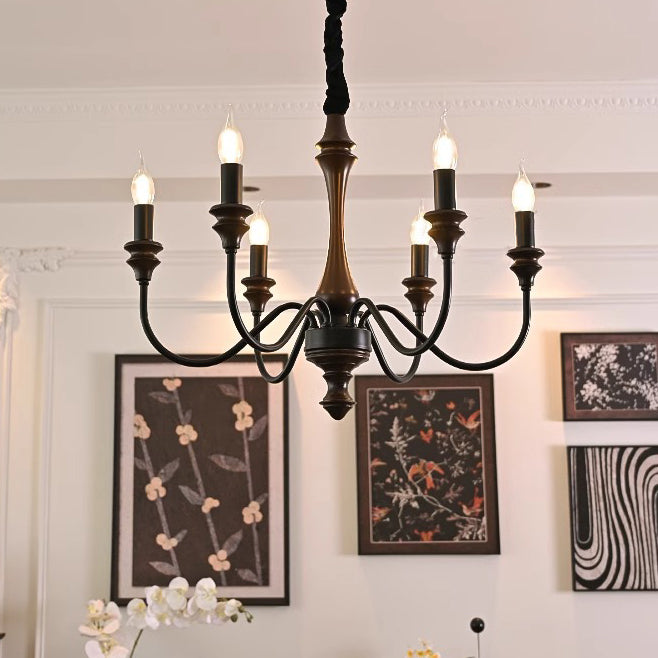 Traditional French Branch Curved Rod Candelabra Solid Wood Iron 5/6/8/10 Light Chandelier For Living Room