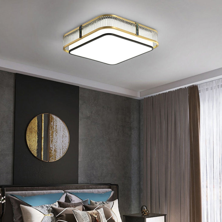 Traditional Chinese Round Square Rectangle Copper Iron Glass Acrylic LED Flush Mount Ceiling Light For Living Room