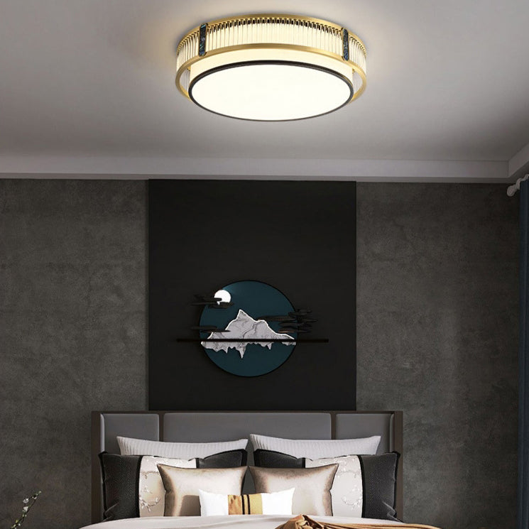 Traditional Chinese Round Square Rectangle Copper Iron Glass Acrylic LED Flush Mount Ceiling Light For Living Room