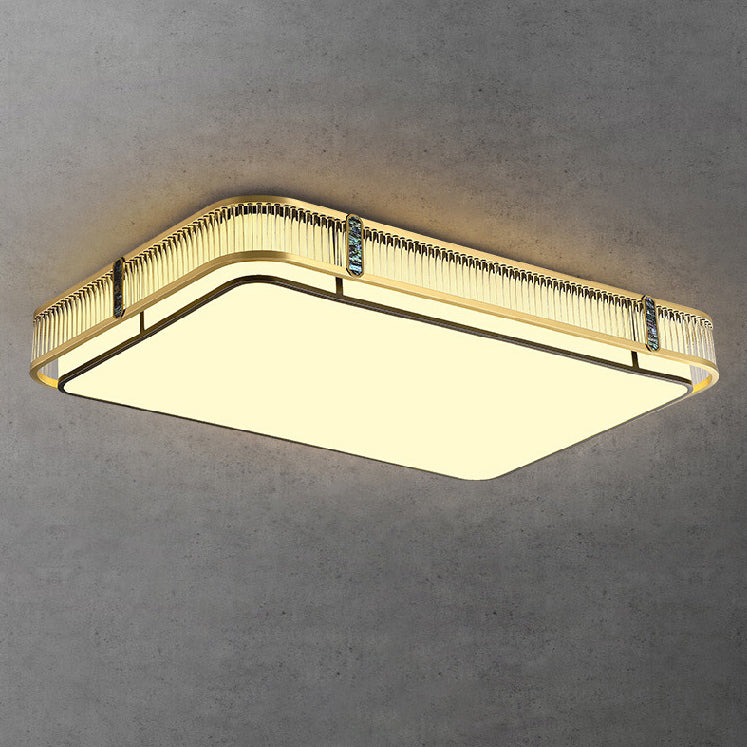 Traditional Chinese Round Square Rectangle Copper Iron Glass Acrylic LED Flush Mount Ceiling Light For Living Room