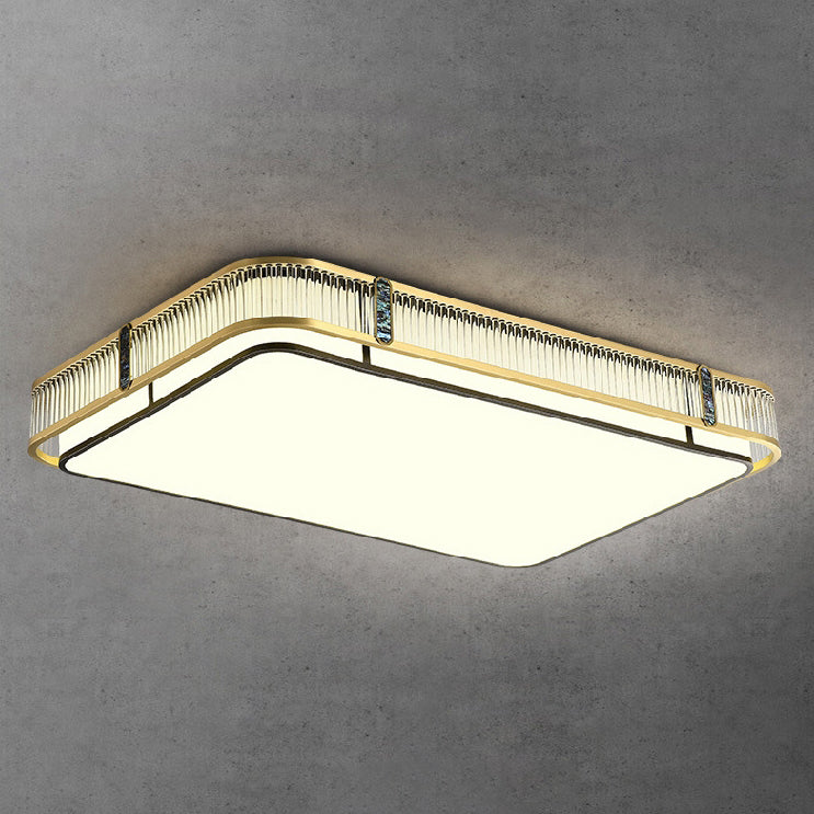 Traditional Chinese Round Square Rectangle Copper Iron Glass Acrylic LED Flush Mount Ceiling Light For Living Room