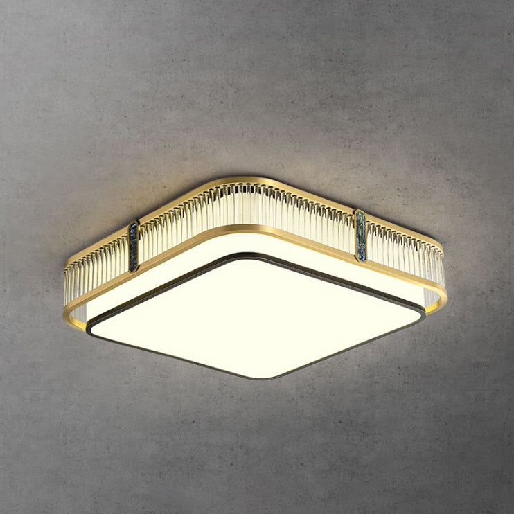 Traditional Chinese Round Square Rectangle Copper Iron Glass Acrylic LED Flush Mount Ceiling Light For Living Room