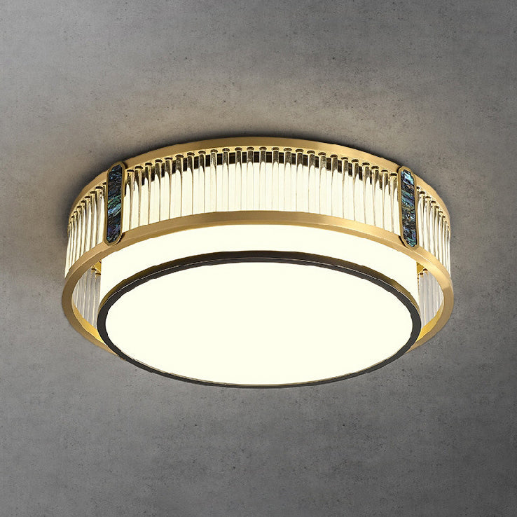 Traditional Chinese Round Square Rectangle Copper Iron Glass Acrylic LED Flush Mount Ceiling Light For Living Room