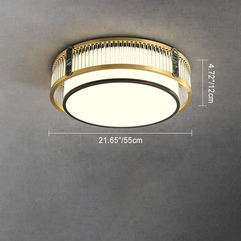 Traditional Chinese Round Square Rectangle Copper Iron Glass Acrylic LED Flush Mount Ceiling Light For Living Room